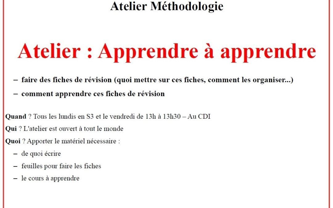 Atelier méthodologique : apprendre à apprendre